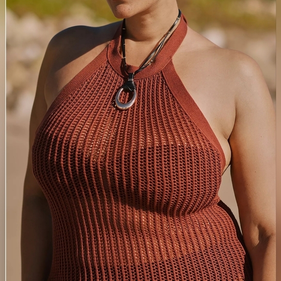 Beach Riot for Anthropologie Halter Crochet Cover-Up Dress, Reddish Brown, 1X - Picture 5 of 14